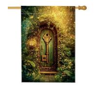 Drapeau de jardin enchanté, décoration extérieure de porte de fée verte, bannière de cour double face en toile de jute, décoration de pelouse saisonnière pour vacances et fêtes, 71 x 101 cm