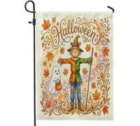 Drapeau de jardin épouvantail, feuilles fantômes d'automne festives d'Halloween, orange, toile de jute double face, petit drapeau de jardin pour extérieur, porche, pelouse, terrasse, 30,5 x 45,7 cm