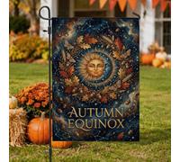 Drapeau de jardin équinoxe d'automne céleste soleil et lune 30,5 x 45,7 cm | Motif céleste, drapeau de cour, couronne de récolte d'automne, feuilles de chêne et glands, fond nuit étoilée