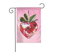 Drapeau de jardin esthétique en forme de boule disco avec fraises - Rose - 30 x 45 cm - Double face - Pour ferme, vacances, extérieur, décoration extérieure