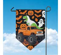 Drapeau de jardin extérieur 71,1 x 101,6 cm, dinosaure monstres équitation | Design transparent visible des deux côtés, textile résistant à la déchirure, pour terrasse et véranda