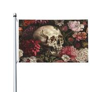 Drapeau de jardin extérieur imprimé tête de mort floral 0,9 x 1,5 m
