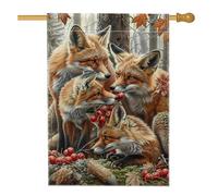 Drapeau de jardin familial Autumn Fox - Bannière de décoration d'intérieur - Bannière double face en toile de jute - Décoration saisonnière de pelouse extérieure - 71 x 101 cm