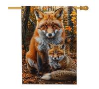Drapeau de jardin familial Autumn Fox - Bannière de décoration d'intérieur en toile de jute double face - Décoration de pelouse extérieure - Drapeau de cour saisonnier d'automne - 71,1 x 101,6 cm