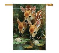 Drapeau de jardin familial de printemps et d'été, faons bruns, bannière de décoration extérieure, drapeau de cour double face en toile de jute pour décoration de pelouse de vacances, 71 x 101 cm