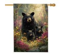Drapeau de jardin familial d'ours inspiré de la nature, bannière florale colorée pour décoration d'intérieur, drapeau double face en toile de jute pour décoration de pelouse, thème de la faune