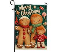 Drapeau de jardin familial en pain d'épice « Merry Christmas » - Bannière double face en toile de jute - Décoration de pelouse pour l'hiver - 30,5 x 45,7 cm