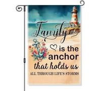 Drapeau de jardin « Family Is The Anchor That Hold Us Through Life's Storms » - Panneau de plage amusant à l'extérieur - Y inspirant