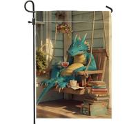 Drapeau de jardin fantaisie Aqua Dragon, charmante créature de conte de fées, bannière de décoration d'intérieur, toile de jute double face, décoration extérieure, art saisonnier de pelouse d'été