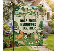Drapeau de jardin fantaisie avec citation des chiens - 30,5 x 45,7 cm | Scène de quartier, drapeau de cour, races de chiens, thème communautaire, décoration de pelouse extérieure