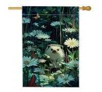 Drapeau de jardin fantaisie, bannière florale hérisson vert, drapeau de cour double face pour décoration extérieure printemps été 71 x 101 cm
