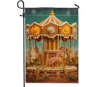 Drapeau de jardin fantaisie carrousel marron sur le thème du pain d'épices - Bannière double face en toile de jute pour les vacances et les fêtes - 30,5 x 45,7 cm
