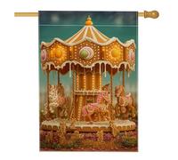Drapeau de jardin fantaisie carrousel marron sur le thème du pain d'épices - Bannière double face en toile de jute pour les vacances et les fêtes - 71 x 101 cm
