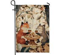 Drapeau de jardin fantaisie d'automne renard et écureuil, bannière de décoration extérieure en forme de créatures de la forêt orange, drapeau de cour en tissu double face, décoration de célébration de