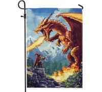 Drapeau de jardin fantaisie Dragon Slayer - Bannière de décoration extérieure en toile de jute double face pour fête d'Halloween, décoration d'intérieur de style médiéval 30,5 x 45,7 cm