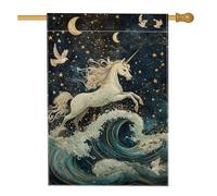Drapeau de jardin fantaisie en forme de cheval magique, bannière décorative bleu marine, drapeau double face en toile de jute pour un usage quotidien, 71 x 101 cm