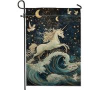 Drapeau de jardin fantaisie en forme de cheval magique, bannière décorative bleu marine, drapeau double face en toile de jute pour un usage quotidien, 30,5 x 45,7 cm