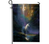 Drapeau de jardin fantaisie en forme de cheval magique, décoration extérieure, bannière double face en toile de jute pour fête de printemps et d'été, décoration de cour à thème enchanté, 30,5 x 45,7