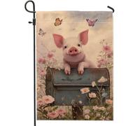 Drapeau de jardin fantaisie en forme de cochon de pêche, décoration florale de boîte aux lettres, drapeau double face en toile de jute pour le printemps et l'été, décoration de pelouse extérieure 30,5