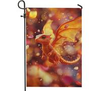 Drapeau de jardin fantaisie en forme de dragon volant, bannière de jardin orange vif, bannière de jardin, drapeau de cour double face en toile de jute, décoration saisonnière de pelouse extérieure