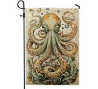 Drapeau de jardin fantaisie en forme de pieuvre, bannière d'extérieur douce pastel pour décoration extérieure, drapeau de cour en tissu double face, décoration d'intérieur, panneau de pelouse sur le