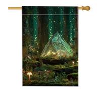Drapeau de jardin fantaisie en forme de pyramide verte, bannière de forêt enchantée, drapeau de cour double face en toile de jute pour décoration de pelouse extérieure 71 x 101 cm