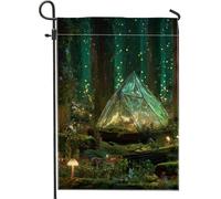 Drapeau de jardin fantaisie en forme de pyramide verte, bannière de forêt enchantée, drapeau de cour double face en toile de jute pour décoration de pelouse extérieure 30,5 x 45,7 cm