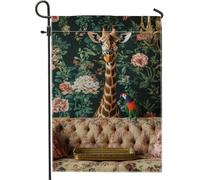 Drapeau de jardin fantaisie girafe et perroquet, portraits d'animaux colorés, décoration extérieure, bannière de cour double face, décoration d'intérieur unique pour toutes les saisons, 30,5 x 45,7 cm