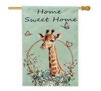 Drapeau de jardin fantaisie girafe menthe, jolie bannière de décoration d'intérieur, double face en toile de jute pour décoration de pelouse pour le printemps et l'été, 71 x 101,6 cm