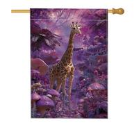 Drapeau de jardin fantaisie girafe violette, bannière de forêt enchantée, drapeau de cour double face en toile de jute pour décoration de pelouse extérieure 71 x 101,6 cm