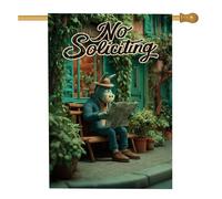Drapeau de jardin fantaisie « No Soliciting » - Cochon vert amical lisant un journal - Décoration d'intérieur - Bannière saisonnière double face pour décoration extérieure, panneau de pelouse amusant