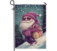Drapeau de jardin fantaisie Père Noël, décoration de vacances, drapeau de Noël double face pour fêtes d'hiver, charmant panneau de cour saisonnier pour décoration de terrasse, pelouse, 30,5 x 45,7 cm