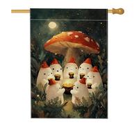 Drapeau de jardin fantaisie, personnage champignon rouge, décoration extérieure, bannière double face en toile de jute pour célébration de la récolte d'automne, 71 x 101,6 cm