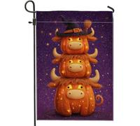 Drapeau de jardin fantaisie pour Halloween, adorables vaches orange avec chapeau, décoration extérieure, bannière double face en toile de jute pour décoration de vacances d'automne, 30,5 x 45,7 cm