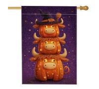Drapeau de jardin fantaisie pour Halloween, adorables vaches orange avec chapeau, décoration extérieure, bannière double face en toile de jute pour décoration de vacances d'automne, 71 x 101,6 cm
