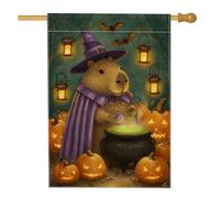 Drapeau de jardin fantaisie pour Halloween, sorcière Capybara violette avec citrouilles, décoration extérieure, bannière double face en toile de jute pour décoration de pelouse d'automne, 71 x 101 cm