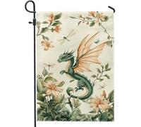 Drapeau de jardin fantaisie printemps-été, bannière florale dragon vert, bannière de décoration d'intérieur, drapeau double face en toile de jute, décoration de pelouse extérieure, 30,5 x 45,7 cm