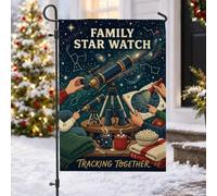 Drapeau de jardin fantastique avec citation en anglais Family Stargazing | Thème astronomie, drapeau de cour, carte des étoiles, constellations, esthétique hivernale confortable