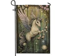 Drapeau de jardin fantastique en forme de cheval magique, pégase blanc doux pour le printemps et l'été, bannière de pelouse double face en toile de jute, décoration de cour à thème enchanté, 30,5 x