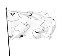 Drapeau de jardin fantôme 0,9 x 1,5 m dessin animé mignon sourire effrayant fantôme Boo mal araignée Halloween nuit magique drapeaux de jardin en polyester maison patio pelouse intérieur extérieur b