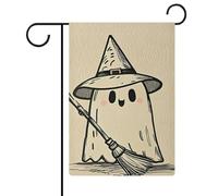 Drapeau de jardin fantôme à balai double face 30,5 x 45,7 cm, drapeau vertical en lin, drapeaux de maison durables pour fêtes de vacances décoratives extérieures