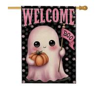 Drapeau de jardin fantôme de bienvenue d'Halloween, esprit convivial à la pêche avec bannière de décoration d'intérieur, bannière de décoration d'intérieur, toile de jute double face, 71,1 x 101,6 cm