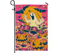 Drapeau de jardin fantôme d'Halloween, citrouille pêche vive, bannière d'extérieur double face en toile de jute pour fête d'automne, décoration de pelouse, 30,5 x 45,7 cm