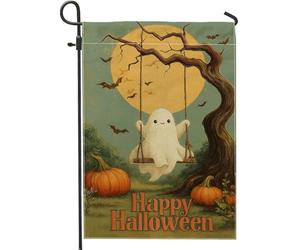 Drapeau de jardin fantôme d'Halloween, décoration balançoire citrouille orange, bannière double face en toile de jute, décoration extérieure d'automne, panneau effrayant pour la maison et la cour 30,5