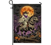 Drapeau de jardin fantôme, fantaisie festif à rayures cheval citrouilles Halloween noir double face en toile de jute petit drapeau de jardin cour pour extérieur, pelouse, porche, terrasse, entrée 30,5