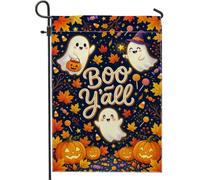 Drapeau de jardin fantôme, ludique, festif, feuille de citrouilles d'Halloween, orange, double face, petit drapeau de jardin, cour, pour extérieur, terrasse, pelouse, porche, balcon, 30,5 x 45,7 cm