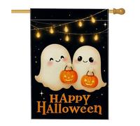 Drapeau de jardin fantômes d'Halloween, esprits mignons noirs avec citrouilles, décoration d'extérieur, bannière double face en toile de jute pour fête d'automne, décoration de pelouse, 71 x 101,6 cm