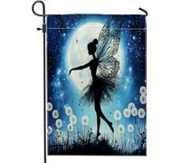 Drapeau de jardin féérique avec papillons enchanteurs, bannière décorative mystique bleue pour décoration extérieure printanière, drapeau de cour double face en toile de jute pour la maison et la