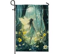 Drapeau de jardin féérique, bannière de décoration d'intérieur féérique magique vert doux, double face, en toile de jute, décoration extérieure, drapeau floral enchanté, 30,5 x 45,7 cm