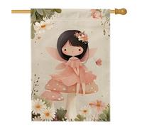 Drapeau de jardin féérique, champignon de fée de pêche, décoration extérieure, bannière double face en toile de jute, décoration de maison printanière pour pelouse et jardin, 71 x 101,6 cm